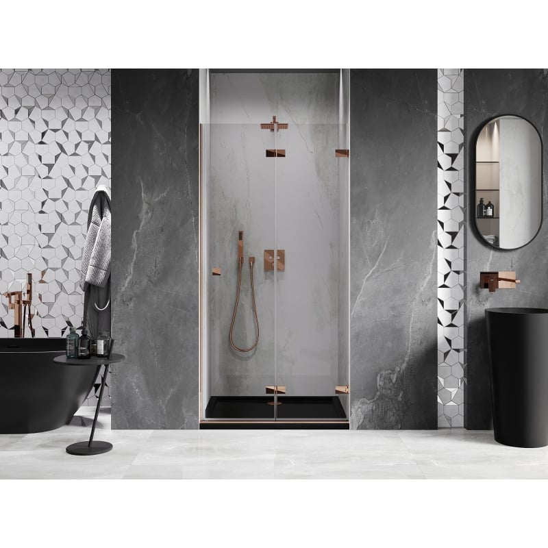 Mexen Lunar-F Falttür, rechts 90 cm, transparent, Roségold - 836-090-000-60-00-P