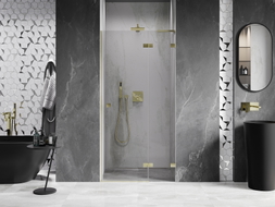 Mexen Lunar L Duschdrehtür rechts 110 cm, transparent, gebürstetes Gold - 834L-110-000-55-00-P