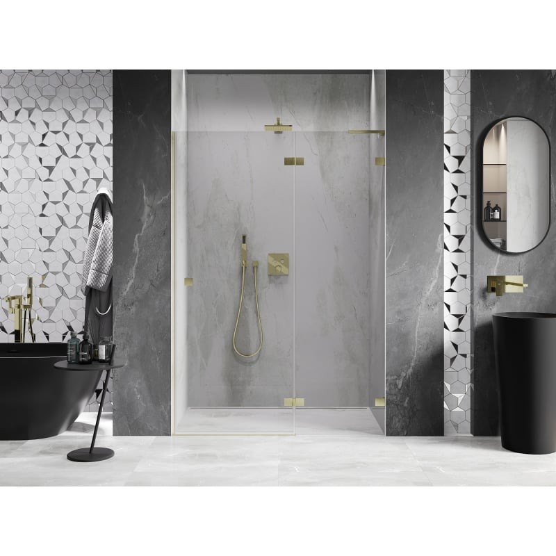 Mexen Lunar L Duschdrehtür rechts 135 cm, transparent, gebürstet gold - 834L-135-000-55-00-P