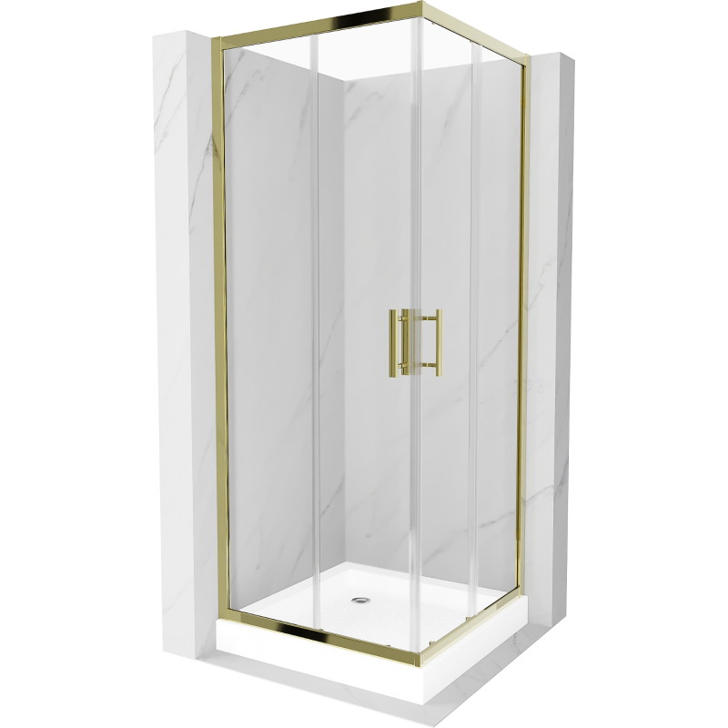 Mexen Rio quadratische Duschkabine 70 x 70 cm, transparent, Gold + Duschwanne, weiß - 860-070-070-50-00-4510