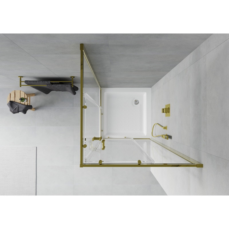 Mexen Rio quadratische Duschkabine 70 x 70 cm, transparent, Gold + Duschwanne, weiß - 860-070-070-50-00-4510