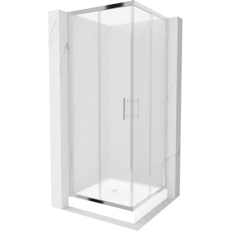 Mexen Rio Quadratische Duschkabine 70 x 70 cm, Mattglas, Chrom + Duschwanne, Weiß - 860-070-070-01-30-4510