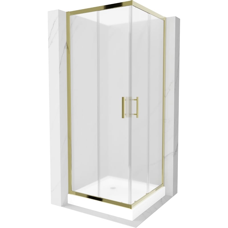 Mexen Rio quadratische Duschkabine 70 x 70 cm, matt, gold + Duschwanne Rio, weiß - 860-070-070-50-30-4510