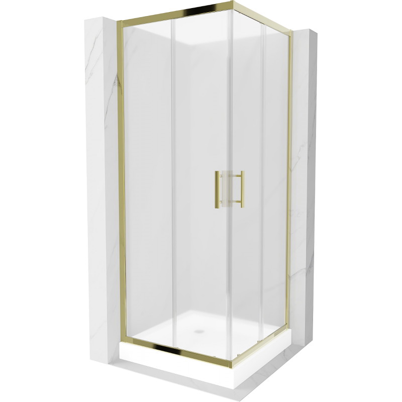 Mexen Rio quadratische Duschkabine 70 x 70 cm, matt, gold + Duschwanne, weiß - 860-070-070-50-30-4510