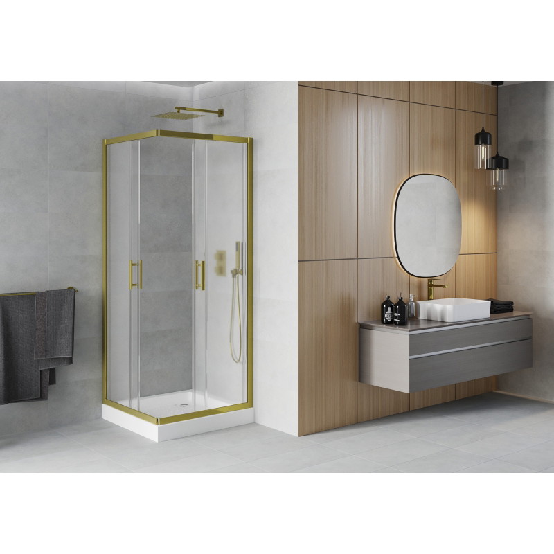 Mexen Rio quadratische Duschkabine 70 x 70 cm, matt, gold + Duschwanne, weiß - 860-070-070-50-30-4510