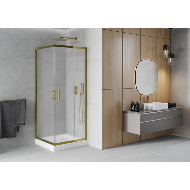 Mexen Rio quadratische Duschkabine 70 x 70 cm, matt, gold + Duschwanne, weiß - 860-070-070-50-30-4510