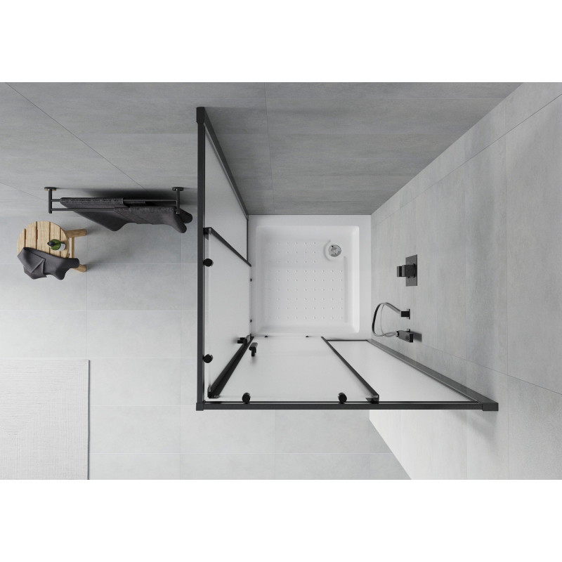 Mexen Rio quadratische Duschkabine 70 x 70 cm, Milchglas, schwarz + Duschwanne, weiß - 860-070-070-70-30-4510