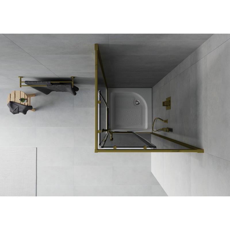 Mexen Rio quadratische Duschkabine 70 x 70 cm, Graphit, Gold + Duschwanne Rio, Weiß - 860-070-070-50-40-4510
