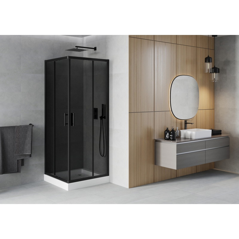 Mexen Rio quadratische Duschkabine 70 x 70 cm, grafit, schwarz + Duschwanne, weiß - 860-070-070-70-40-4510