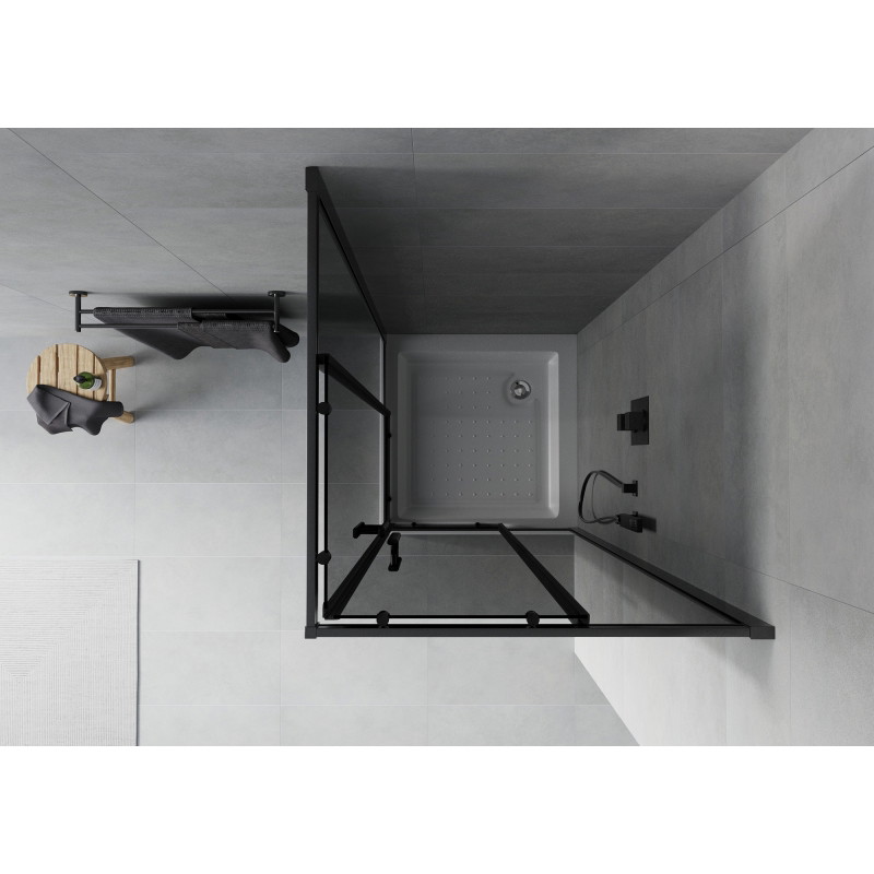 Mexen Rio quadratische Duschkabine 70 x 70 cm, Graphit, Schwarz + Duschwanne Rio, Weiß - 860-070-070-70-40-4510