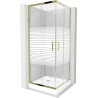 Mexen Rio quadratische Duschkabine 70 x 70 cm, weiße Streifen, gold + Duschwanne, weiß - 860-070-070-50-20-4510