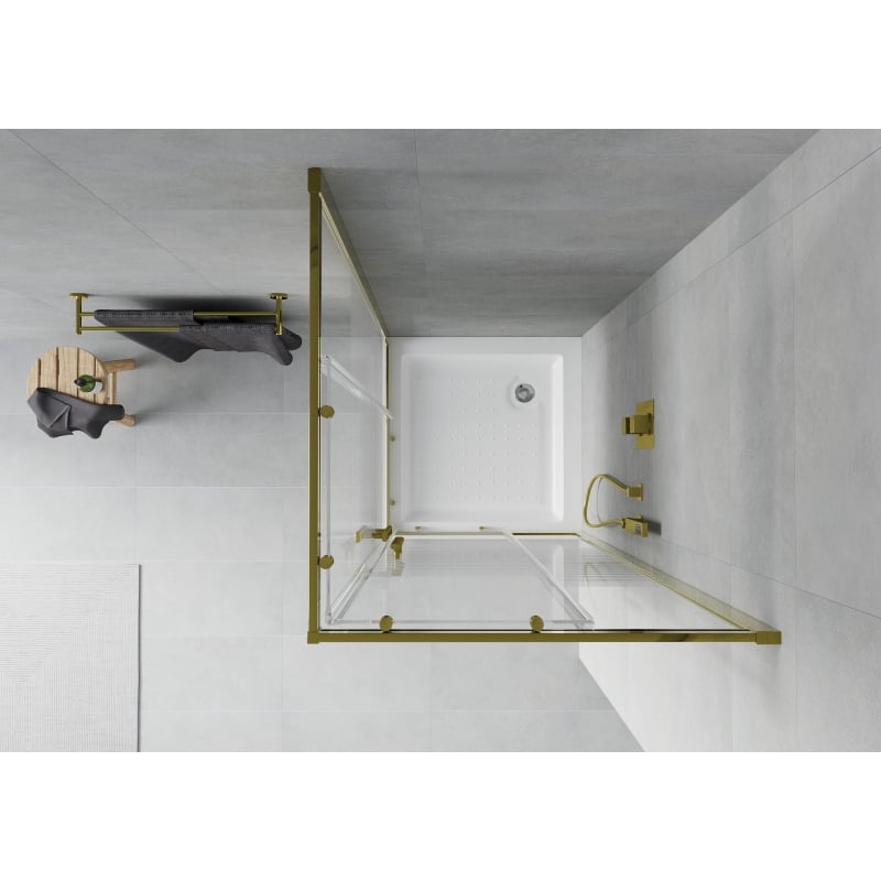 Mexen Rio quadratische Duschkabine 70 x 70 cm, weiße Streifen, gold + Duschwanne, weiß - 860-070-070-50-20-4510