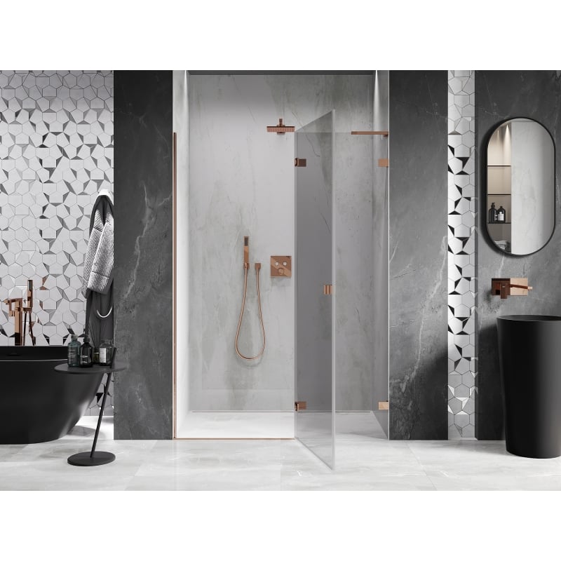Mexen Lunar L Duschdrehtür rechts 130 cm, transparent, Roségold - 834L-130-000-60-00-P