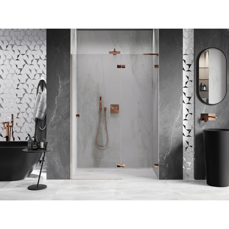 Mexen Lunar L rechte Duschtür, 140 cm, transparent, Roségold - 834L-140-000-60-00-P