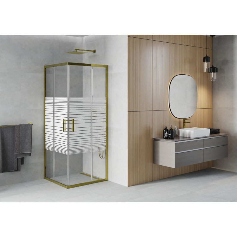 Mexen Rio quadratische Duschkabine 70 x 70 cm, weiße Streifen, Gold - 860-070-070-50-20