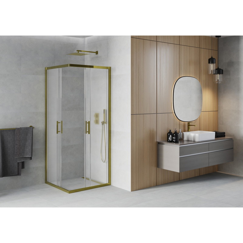 Mexen Rio quadratische Duschkabine 80 x 80 cm, matt, golden - 860-080-080-50-30