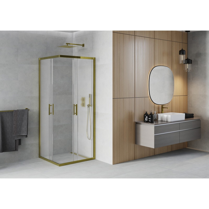 Mexen Rio Quadratische Duschkabine 80 x 80 cm, Milchglas, Gold - 860-080-080-50-30