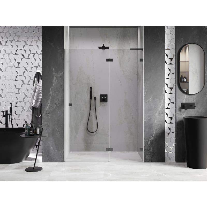 Mexen Lunar L Duschdrehtür rechts 130 cm, transparent, Gun Metal - 834L-130-000-95-00-P