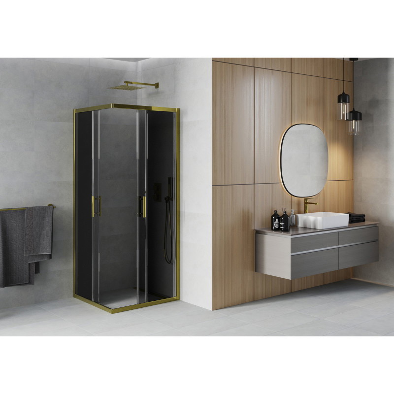 Mexen Rio quadratische Duschkabine 80 x 80 cm, Graphit, Gold - 860-080-080-50-40