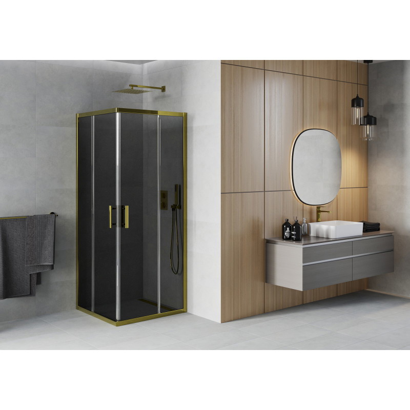 Mexen Rio quadratische Duschkabine 80 x 80 cm, Graphit, Gold - 860-080-080-50-40