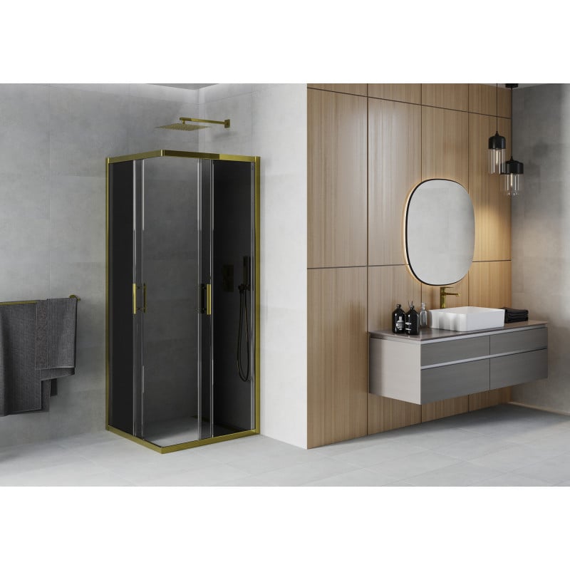 Mexen Rio quadratische Duschkabine 90 x 90 cm, grafit, gold - 860-090-090-50-40