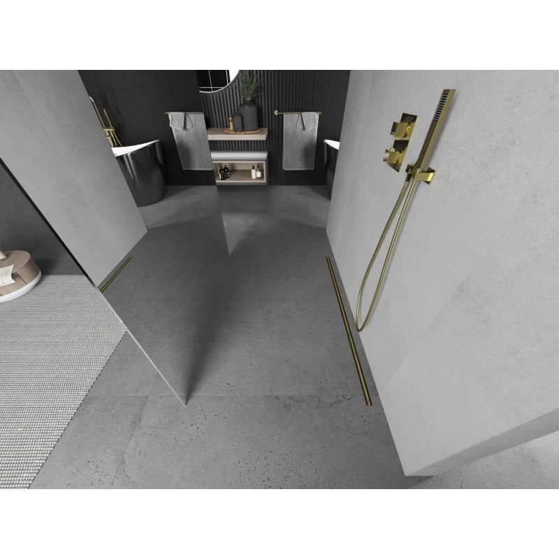 Mexen Kioto freistehende Duschwand 120 x 200 cm, Spiegel 8 mm, Gold - 800-120-002-50-50