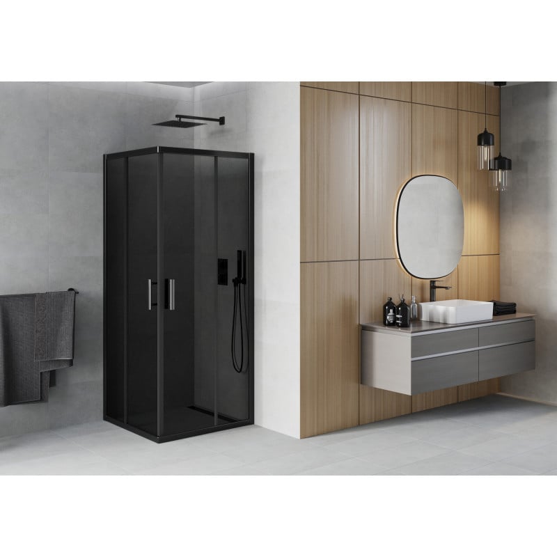 Mexen Rio quadratische Duschkabine 90 x 90 cm, Grafit, Schwarz - 860-090-090-70-40