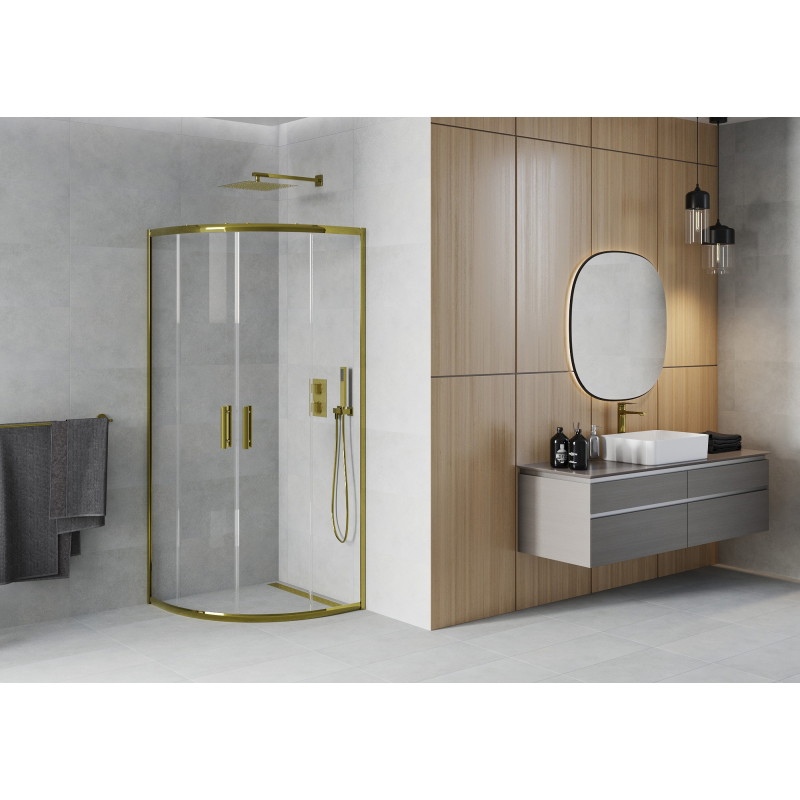 Mexen Rio Halbrunde Duschkabine 80 x 80 cm, transparent, gold - 863-080-080-50-00