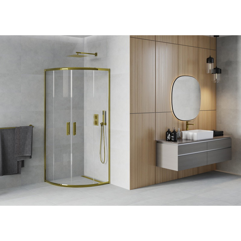 Mexen Rio Duschkabine Halbrund 90 x 90 cm, transparent, gold - 863-090-090-50-00