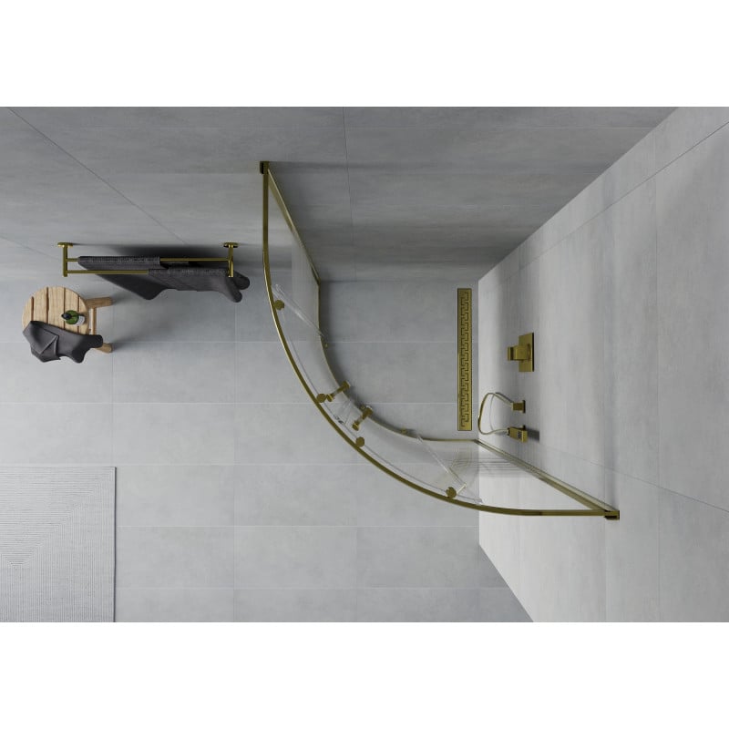 Mexen Rio duschkabine halbrund 80 x 80 cm, weiße streifen, gold - 863-080-080-50-20