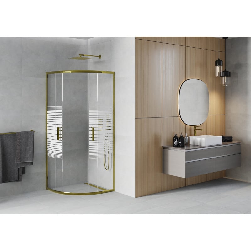 Mexen Rio duschkabine halbrund 90 x 90 cm, weiße Streifen, Gold - 863-090-090-50-20