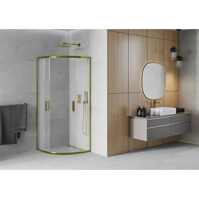 Mexen Rio halbrunde Duschkabine 70 x 70 cm, Milchglas, Gold - 863-070-070-50-30