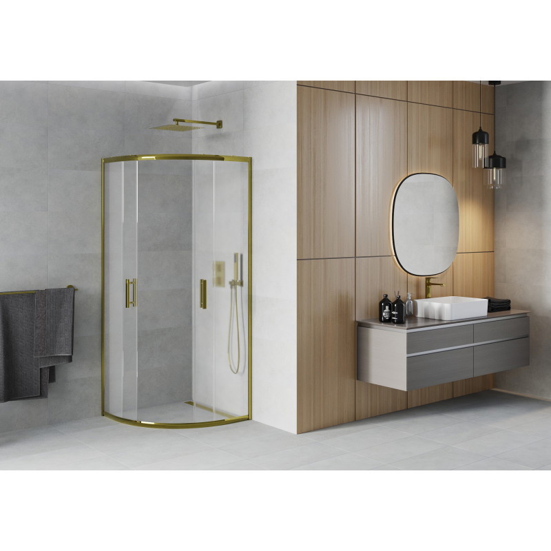 Mexen Rio Duschkabine halbrund 90 x 90 cm, gefrostet, gold - 863-090-090-50-30