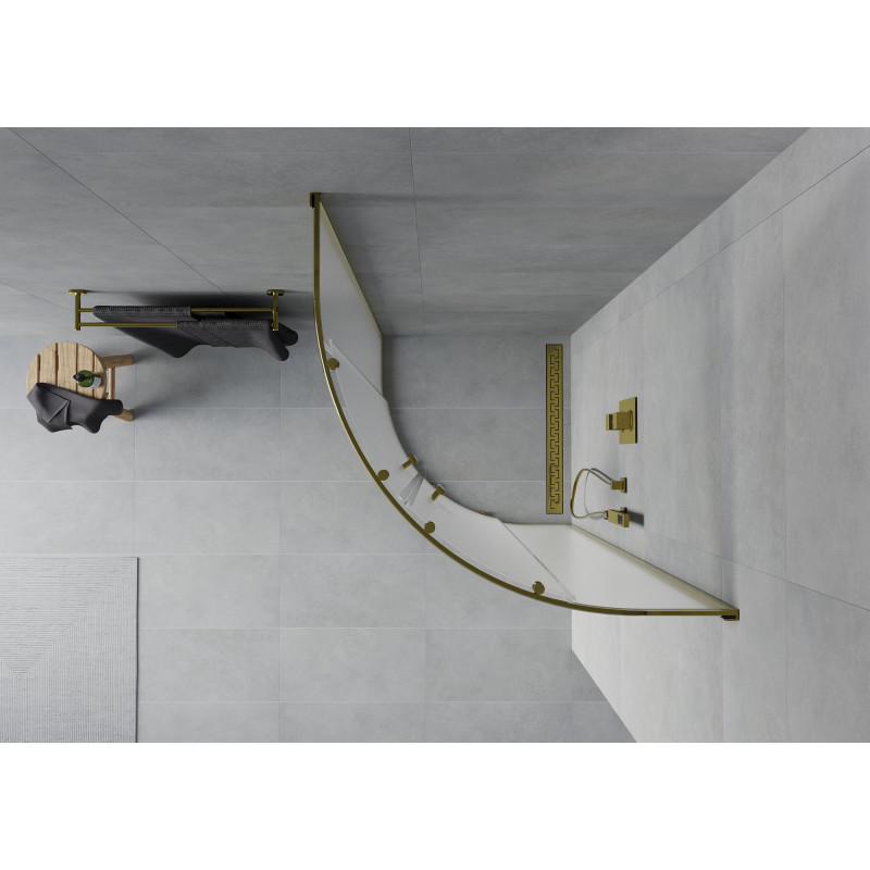Mexen Rio Duschkabine halbrund 90 x 90 cm, gefrostet, gold - 863-090-090-50-30