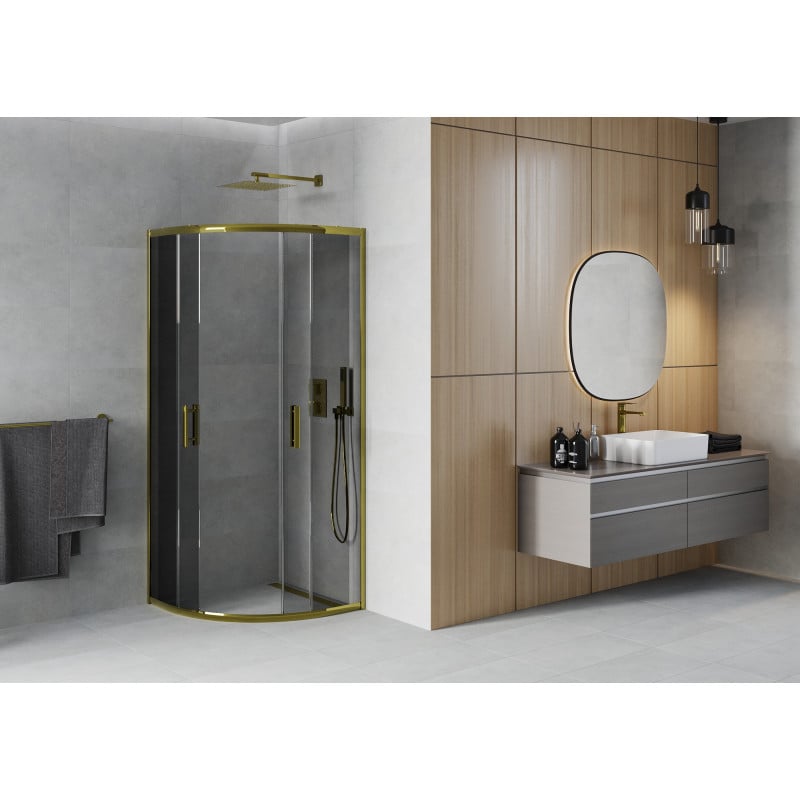 Mexen Rio Duschkabine halbrund 80 x 80 cm, graphit, gold - 863-080-080-50-40