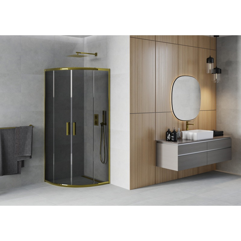 Mexen Rio Halbrunde Duschkabine 90 x 90 cm, Grafit, Gold - 863-090-090-50-40