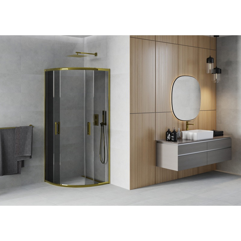 Mexen Rio Halbrunde Duschkabine 90 x 90 cm, Grafit, Gold - 863-090-090-50-40