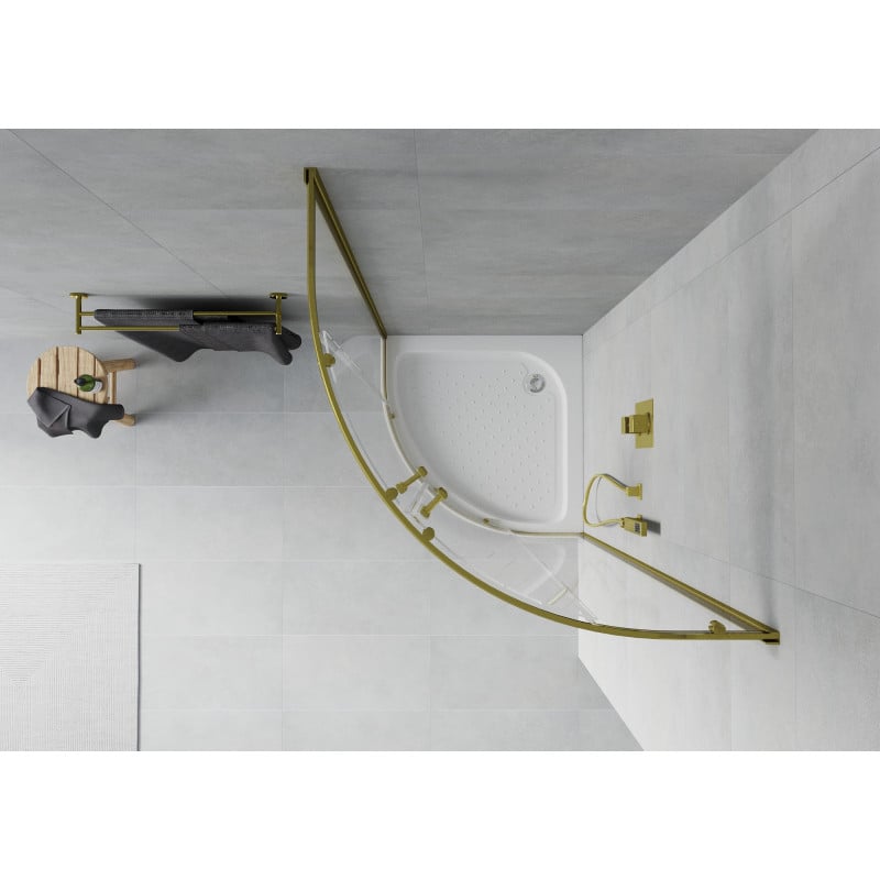 Mexen Rio halbrunde Duschkabine 80 x 80 cm, transparent, gold + Duschwanne Rio, weiß - 863-080-080-50-00-4710