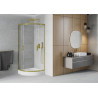Mexen Rio duschkabine halbrund 90 x 90 cm, transparent, gold + duschwanne, weiß - 863-090-090-50-00-4710