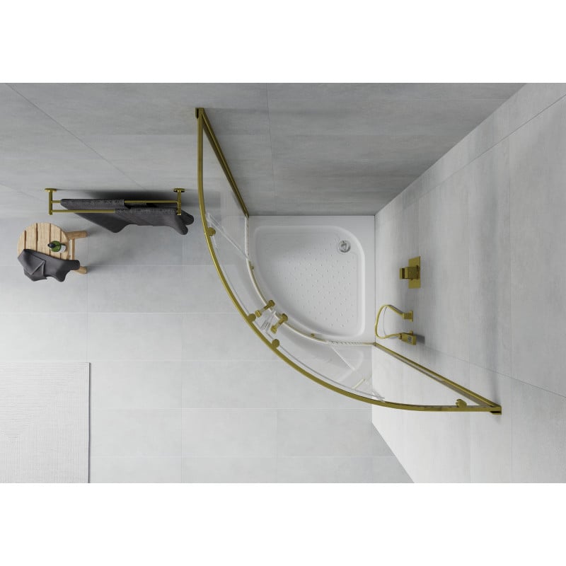 Mexen Rio Halbrunde Duschkabine 80 x 80 cm, weiße Streifen, Gold + Duschwanne, weiß - 863-080-080-50-20-4710