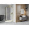 Mexen Rio Duschkabine halbrund 80 x 80 cm, satiniert, gold + Duschwanne Rio, weiß - 863-080-080-50-30-4710