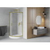 Mexen Rio Duschkabine halbkreisförmig 90 x 90 cm, matt, gold + Duschwanne, weiß - 863-090-090-50-30-4710