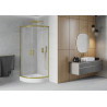 Mexen Rio Duschkabine halbkreisförmig 90 x 90 cm, matt, gold + Duschwanne, weiß - 863-090-090-50-30-4710