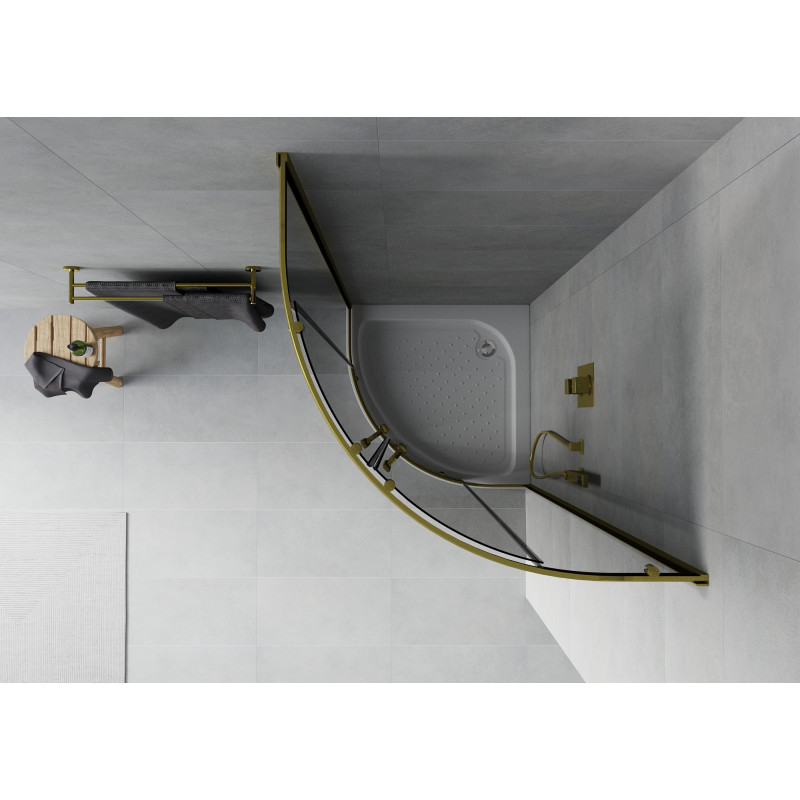 Mexen Rio Duschkabine halbrund 80 x 80 cm, Graphit, Gold + Duschwanne Rio, Weiß - 863-080-080-50-0-4710