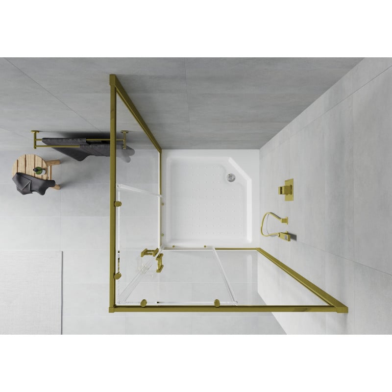 Mexen Rio Duschkabine quadratisch 90 x 90 cm, transparent, gold + Duschwanne Rio, weiß - 860-090-090-50-00-4510