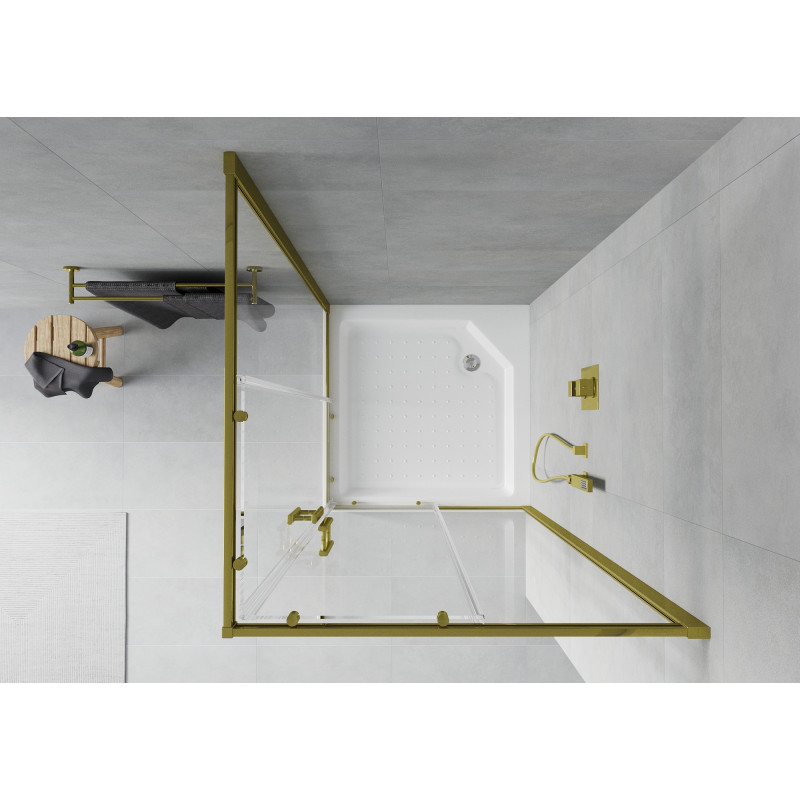 Mexen Rio quadratische Duschkabine 90 x 90 cm, transparent, gold + Duschwanne, weiß - 860-090-090-50-00-4510