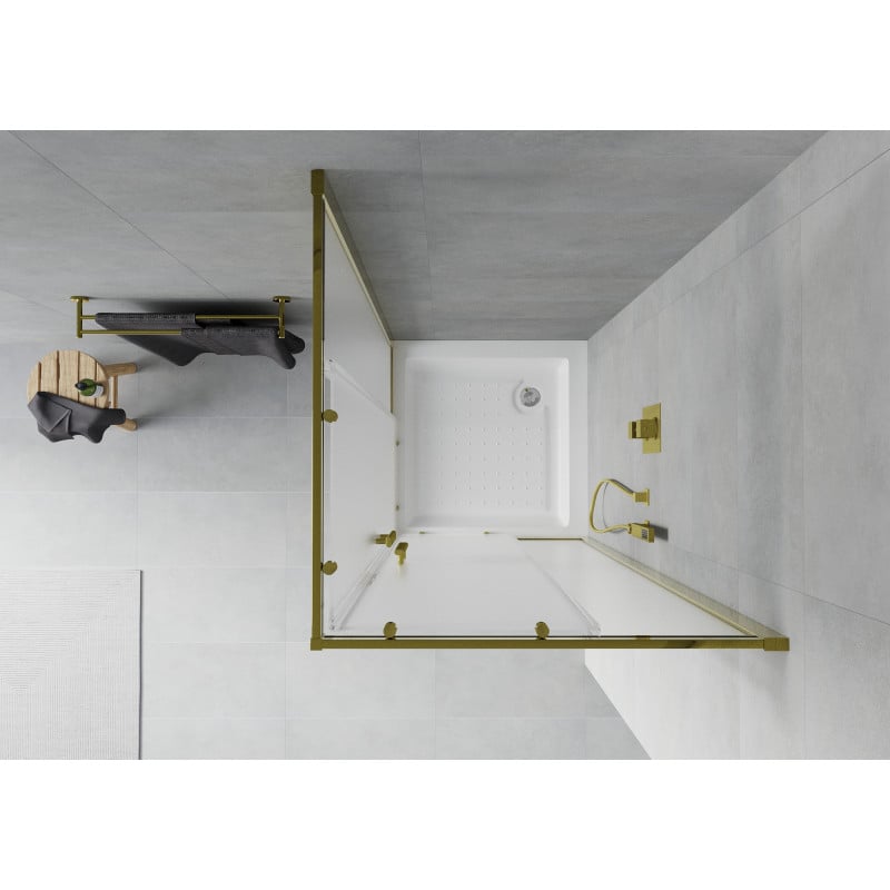 Mexen Rio Duschkabine quadratisch 80 x 80 cm, matt, gold + Rio Duschwanne, weiß - 860-080-080-50-30-4510