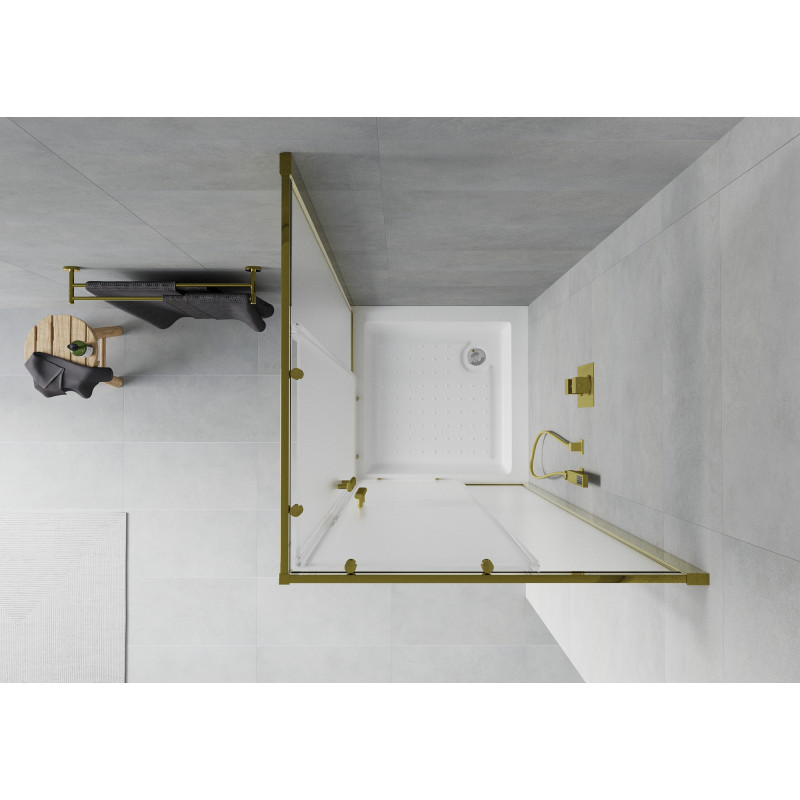 Mexen Rio quadratische Duschkabine 80 x 80 cm, Satinierung, Gold + Duschwanne, Weiß - 860-080-080-50-30-4510