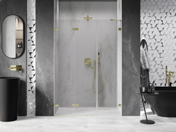 Mexen Lunar-F Falttür Dusche links 135 cm, transparent, gebürstetes Gold - 836S-135-050-55-00-L