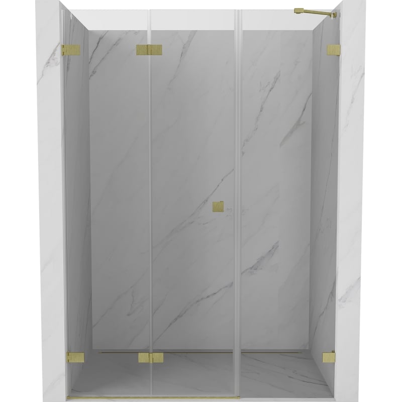 Mexen Lunar-F Faltbare Duschabtrennung links 150 cm, Transparent, Gebürstetes Gold - 836S-150-050-55-00-L